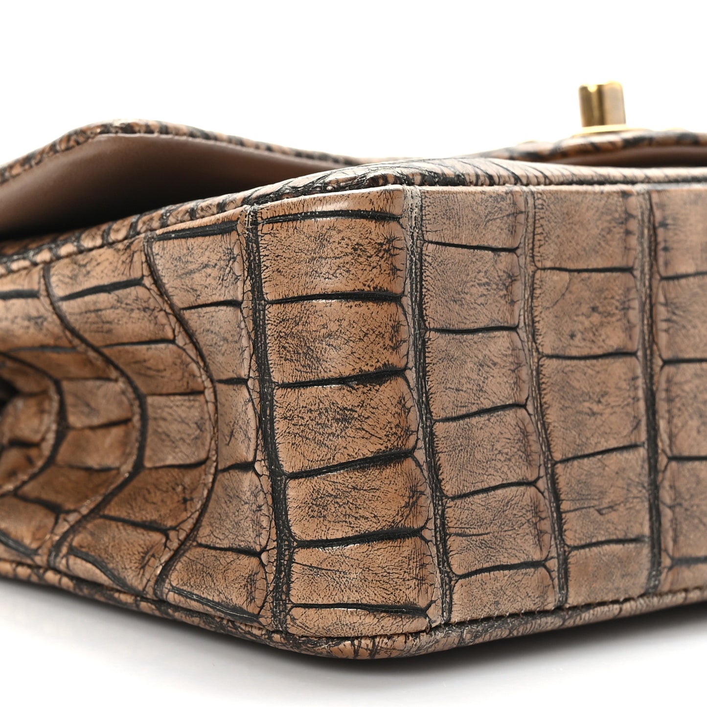 Calfskin Crocodile Embossed Cocodile Rectangular Mini Flap Brown