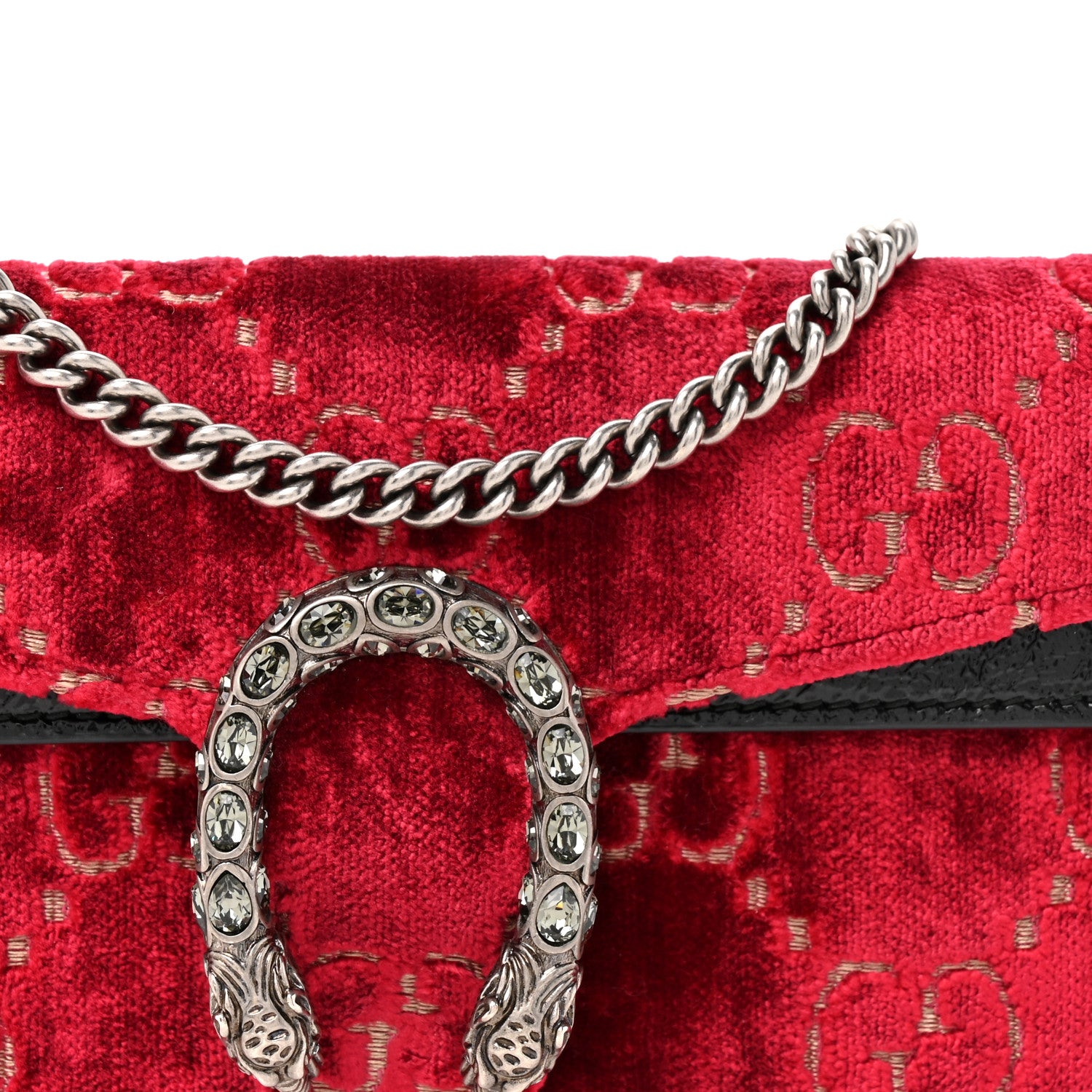 Gucci Velvet GG Monogram Super Mini Dionysus Shoulder Bag Red Cipria Black 6 of 8