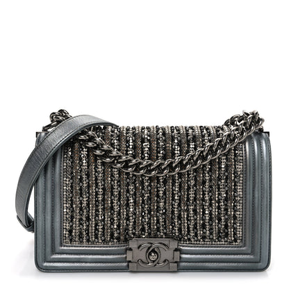 Chanel Metallic Lambskin Glass Pearl Embroidered Medium Boy Flap  Silver 1 of 10