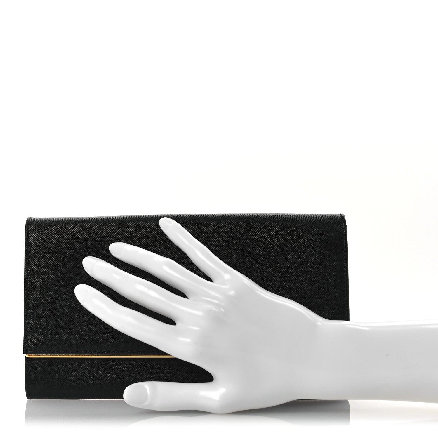Prada Saffiano Metal Bar Flap Wallet Black 2 of 9