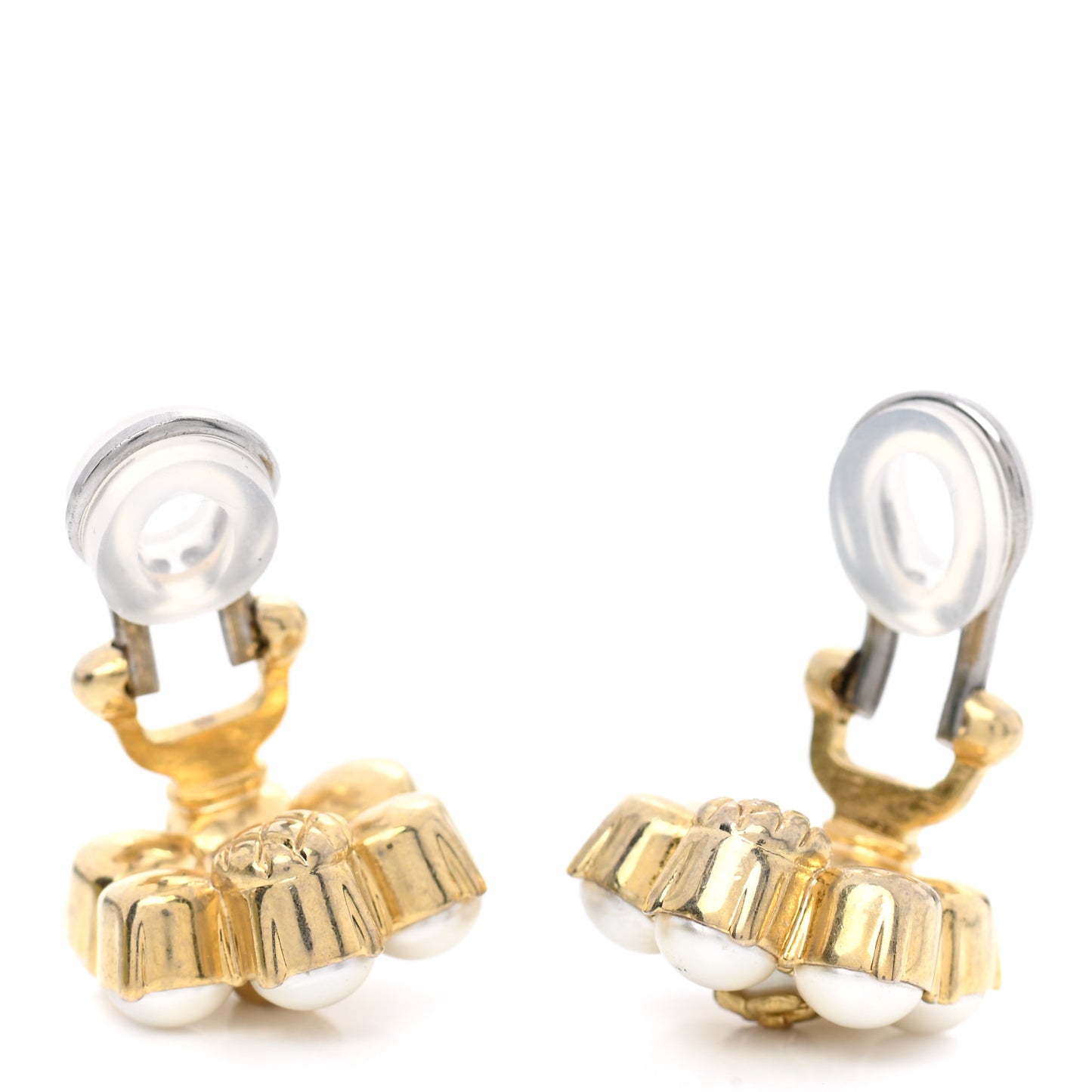 Metal Pearl Double G Clip On Earrings Aged Gold