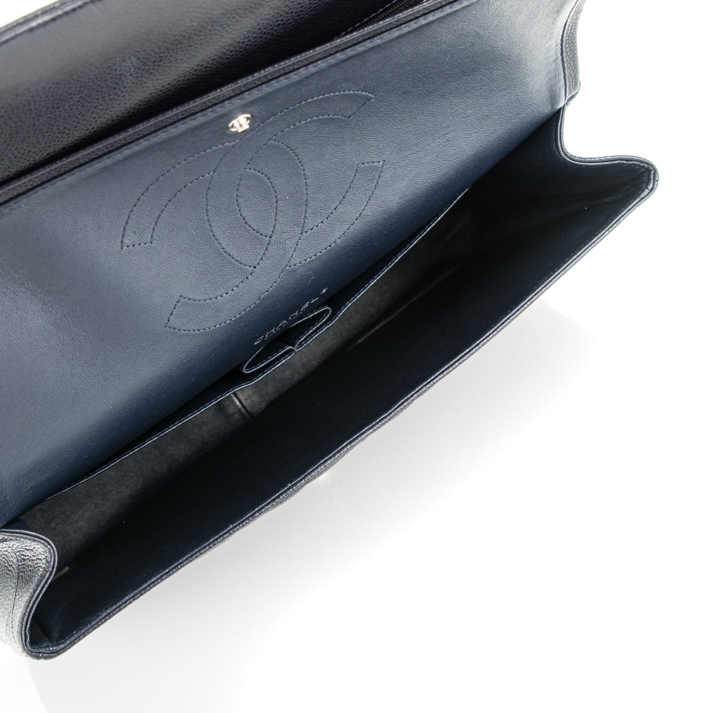 Caviar Quilted Maxi Double Flap Navy Blue