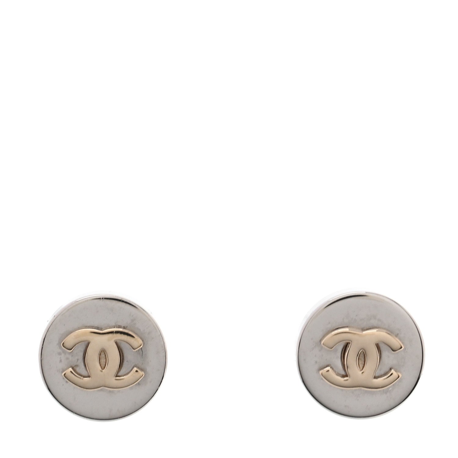 Chanel Metal CC Logo Round Earrings Gold Silver 1 of 5