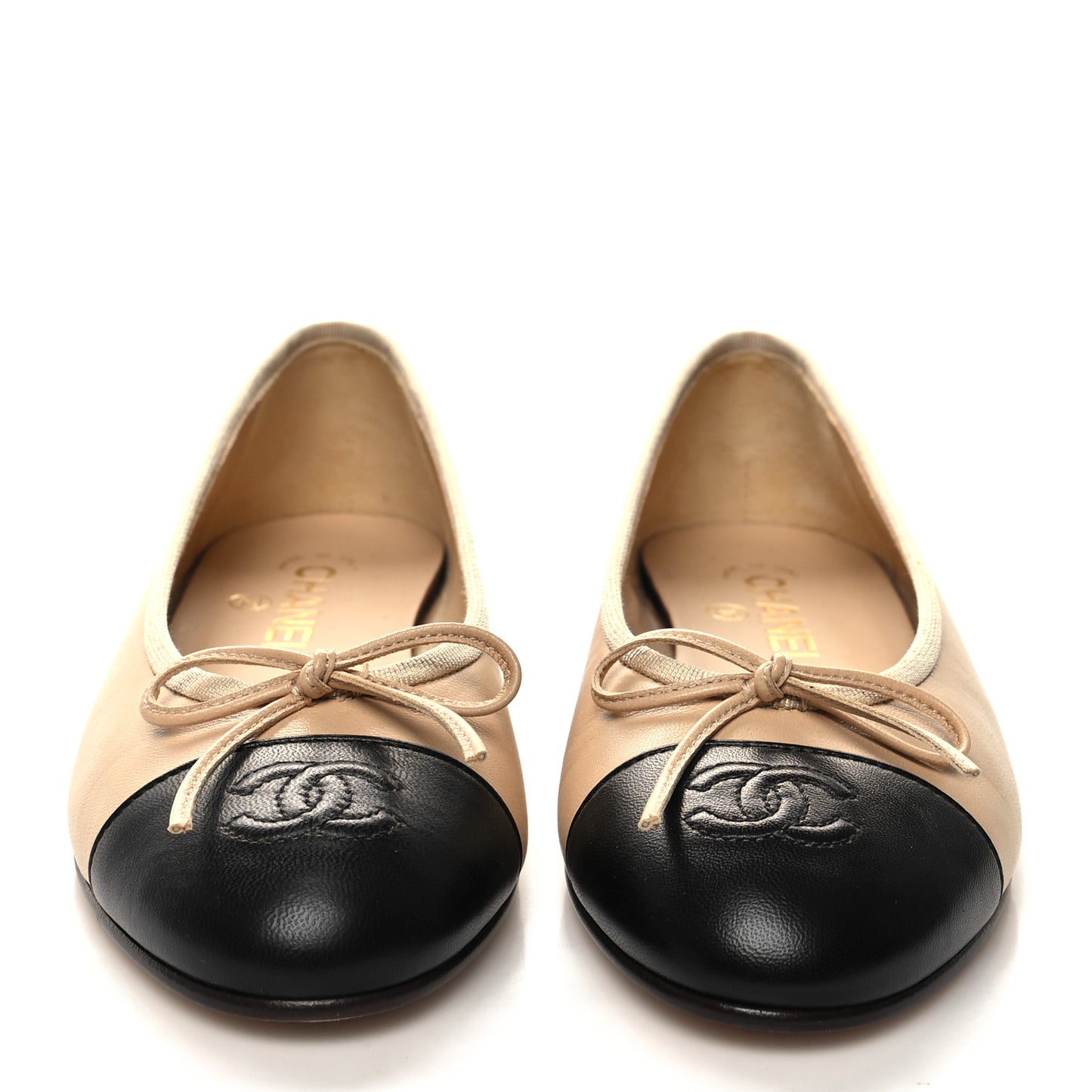 Lambskin Cap Toe CC Ballerina Flats 37.5 Beige Black