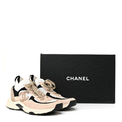 Chanel Mesh Suede Fabric Womens CC Sneakers 38 White Ivory Light Beige 20 of 20