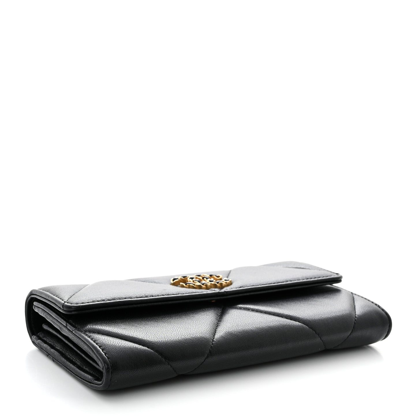 Lambskin Quilted Chanel 19 Flap Wallet Black