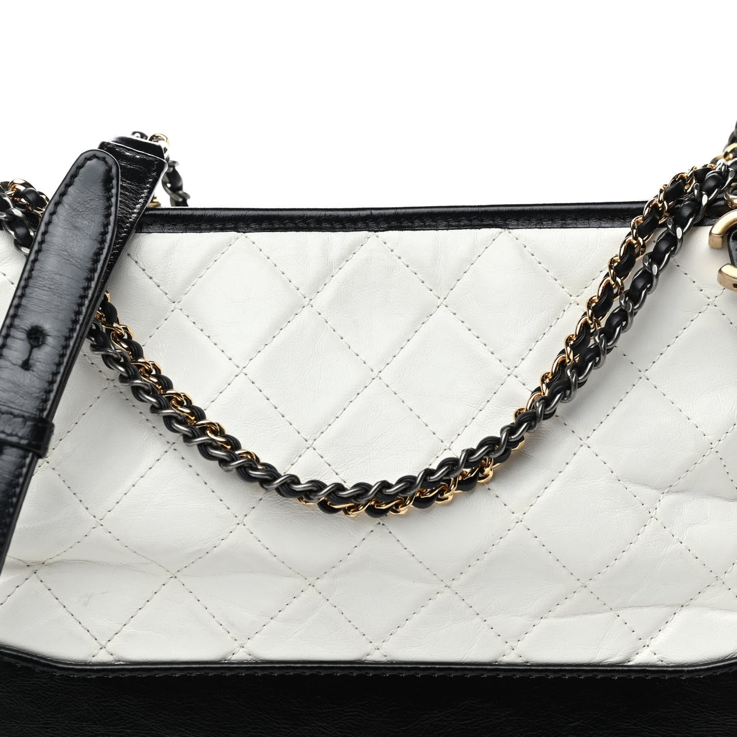 Aged Calfskin Quilted Medium Gabrielle Hobo Black White