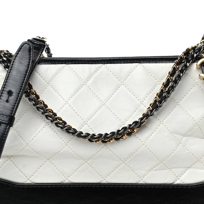Chanel Aged Calfskin Quilted Medium Gabrielle Hobo Black White 8 of 10