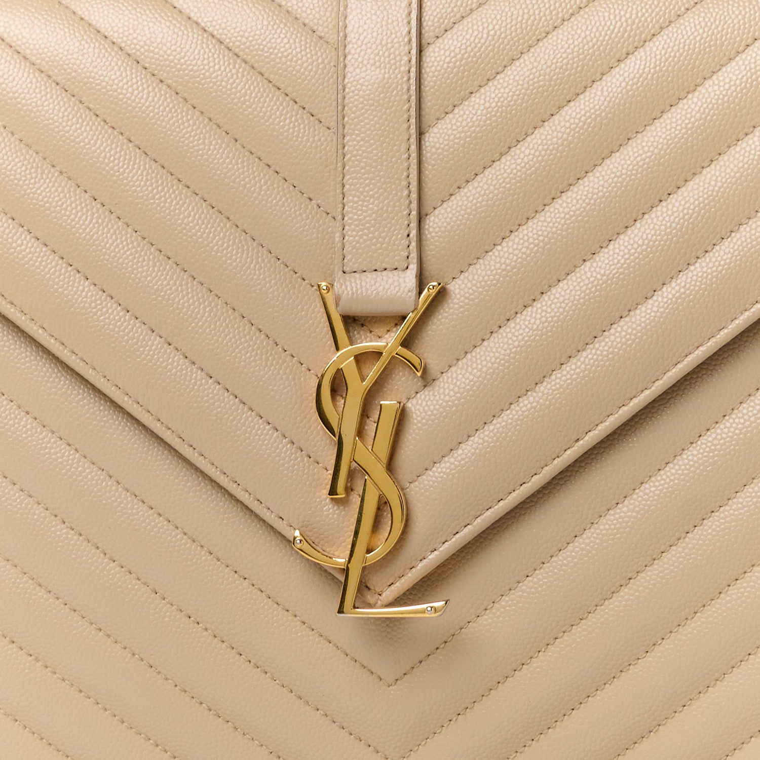 Saint Laurent Grain De Poudre Matelasse Chevron Large Monogram Satchel Dark Beige 9 of 11