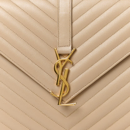 Saint Laurent Grain De Poudre Matelasse Chevron Large Monogram Satchel Dark Beige 9 of 11