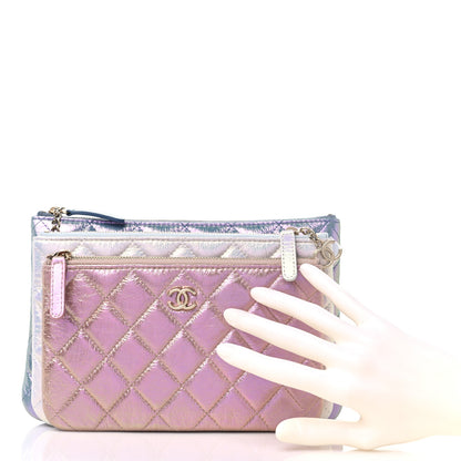 Chanel Iridescent Crumpled Calfskin Trio Cosmetic Case Blue Pink Ivory 2 of 11