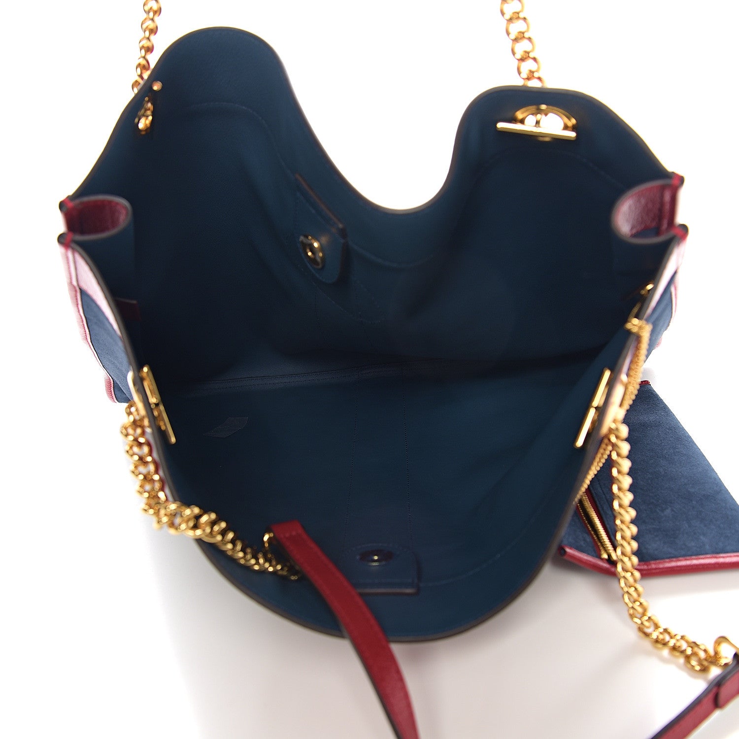 Gucci Suede Calfskin Large Rajah Chain Tote New Blue Romantic Cherry 4 of 10