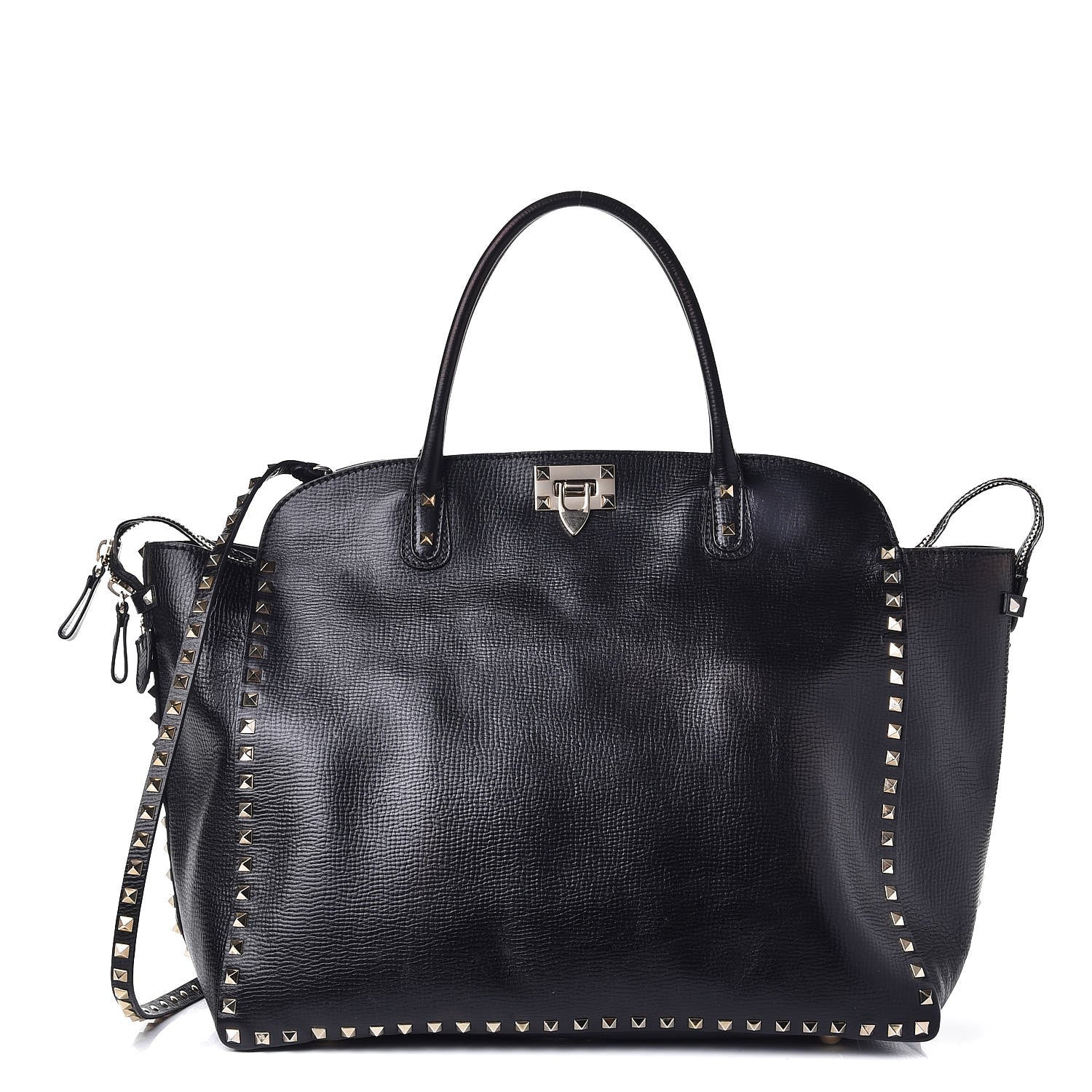 Valentino Garavani Textured Calfskin Rockstud Tote Black 1 of 10