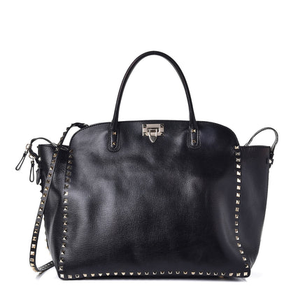Valentino Garavani Textured Calfskin Rockstud Tote Black 1 of 10