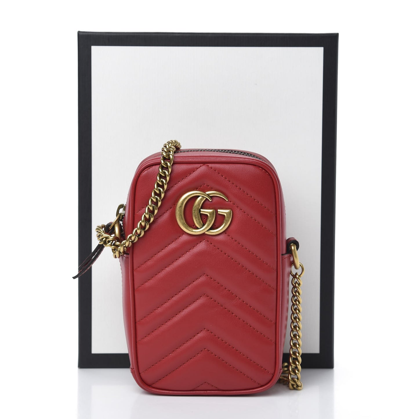 Calfskin Matelasse Mini GG Marmont Crossbody Bag Hibiscus Red