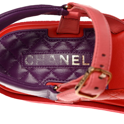 Chanel Lambskin Logo Platform Sandals 38 Red Purple Orange 6 of 9