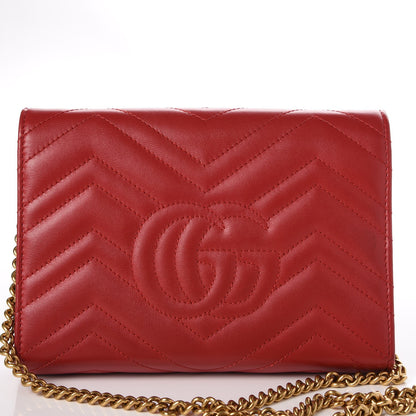 Gucci Calfskin Matelasse GG Marmont Chain Wallet Hibiscus Red 9 of 10