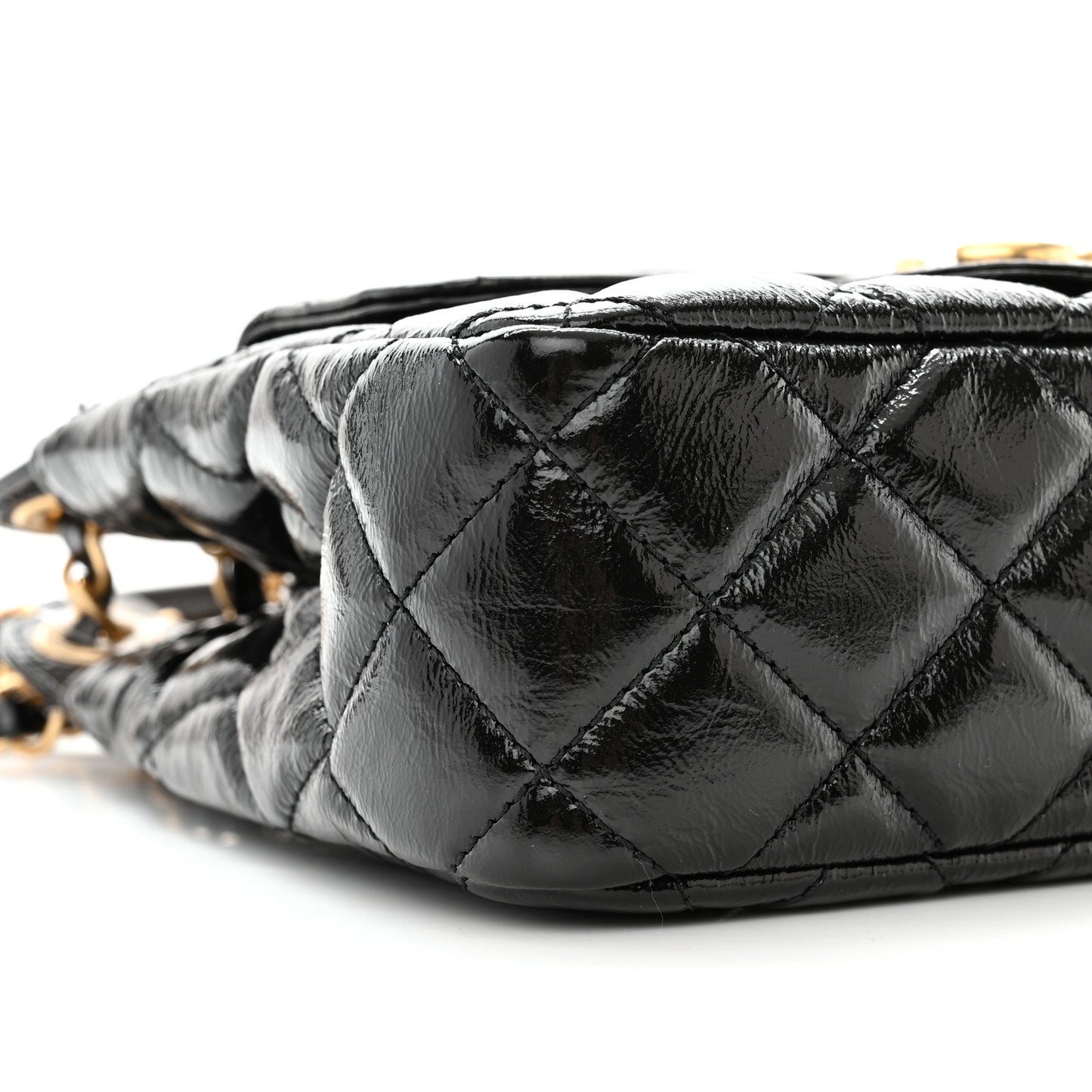 Shiny Crumpled Calfskin Quilted Small Wavy CC Hobo Black