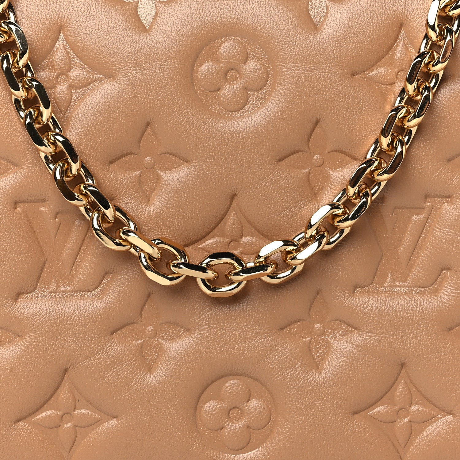 Louis Vuitton Lambskin Embossed Monogram Pochette Coussin Camel 7 of 10