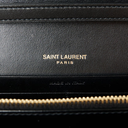 Saint Laurent Calfskin Crocodile Embossed Cassandre Wallet On Chain WOC Black 6 of 9