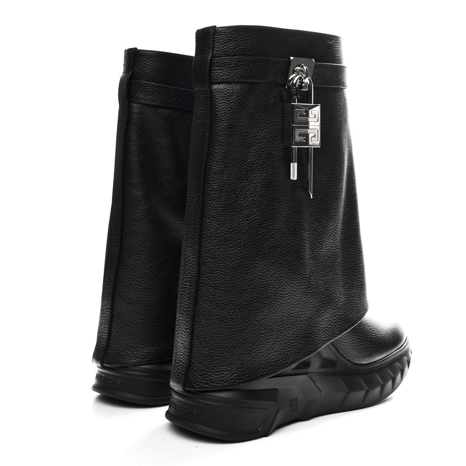 Givenchy Grained Calfskin Shark Lock Biker Ankle Boots 38 Black