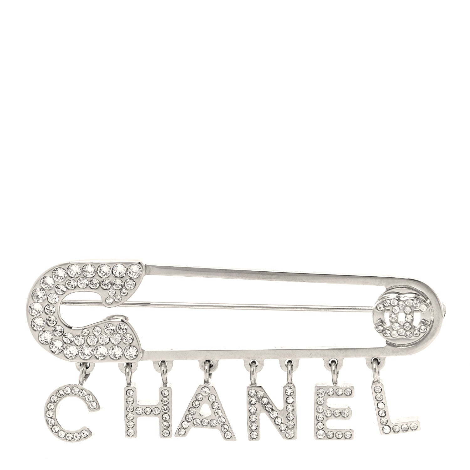 Chanel Crystal Safety Pin Brooch Silver 1 of 3