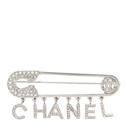 Chanel Crystal Safety Pin Brooch Silver 1 of 3