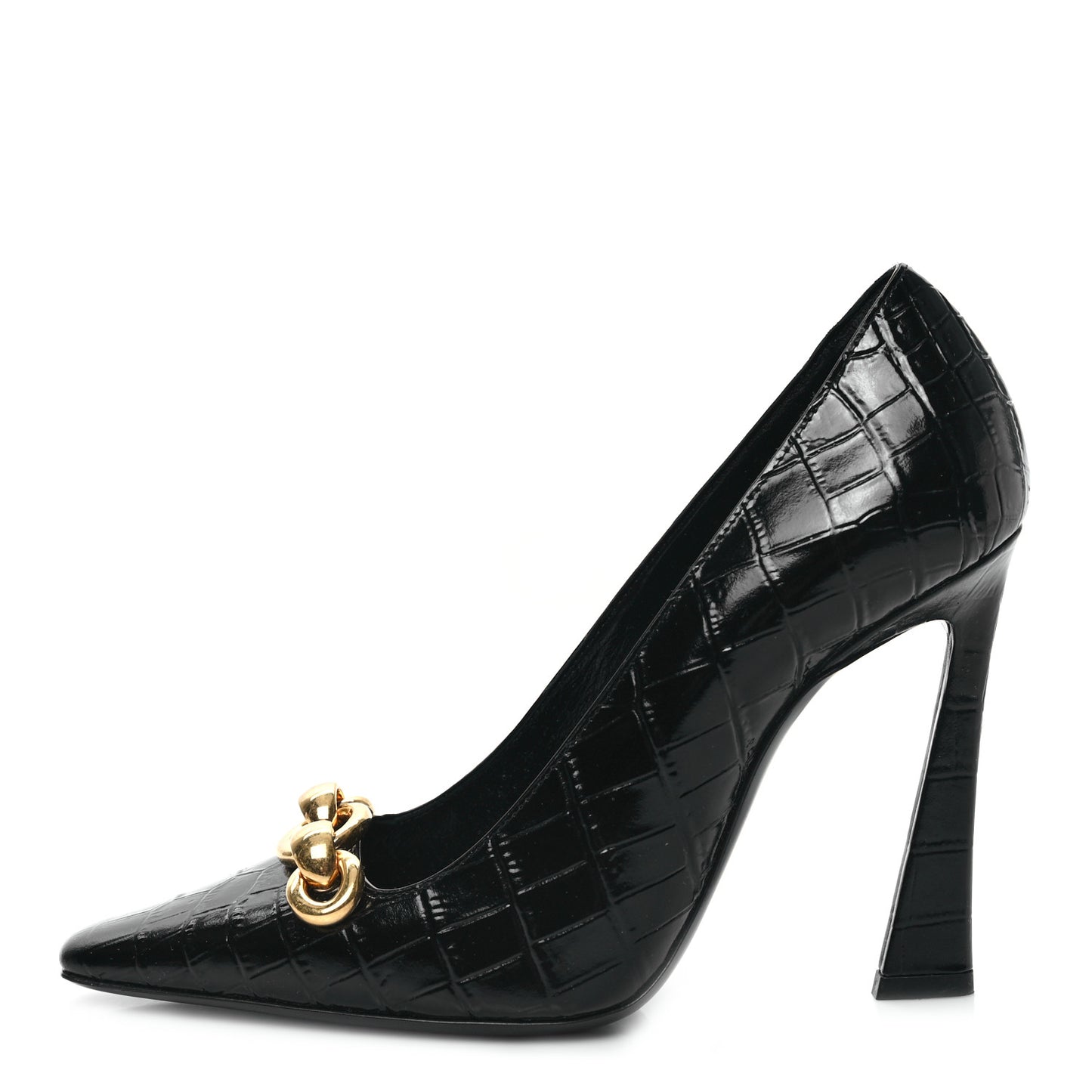 Calfskin Crocodile Embossed Silvana 110mm Pumps 35.5 Black