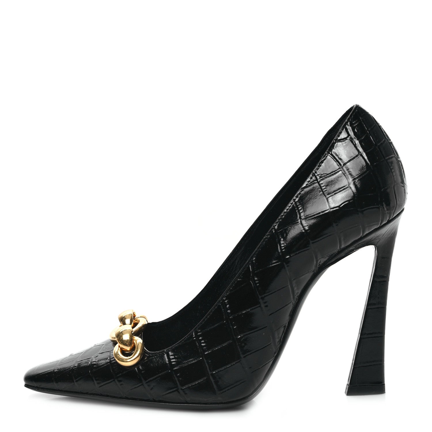 Saint Laurent Calfskin Crocodile Embossed Silvana 110mm Pumps 35.5 Black 1 of 8