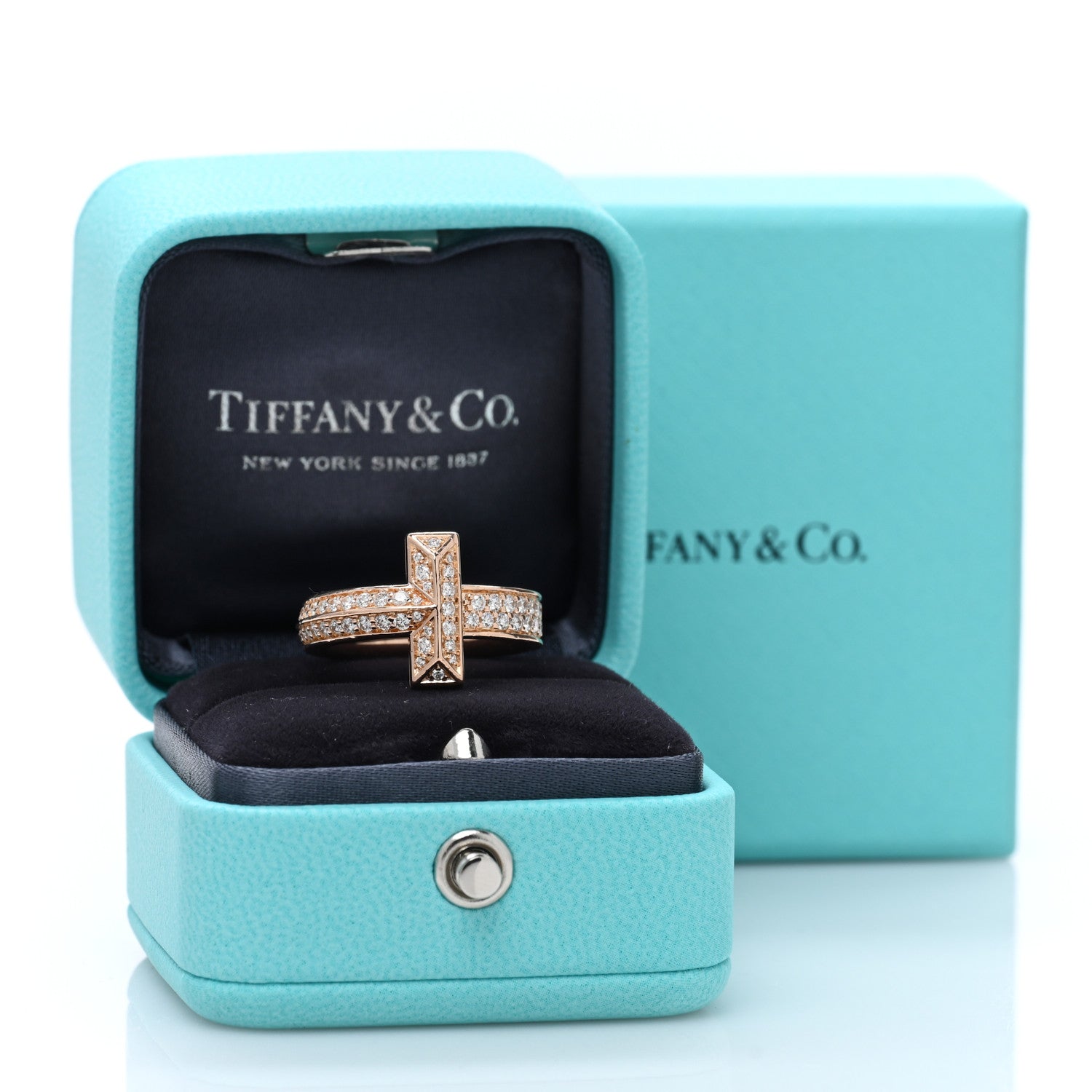 Tiffany 18K Rose Gold Diamond Wide T T1 Ring 52 6 5 of 5