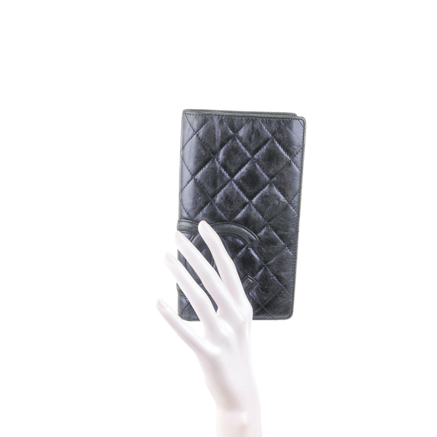Metallic Calfskin Quilted Cambon Yen Wallet Blue