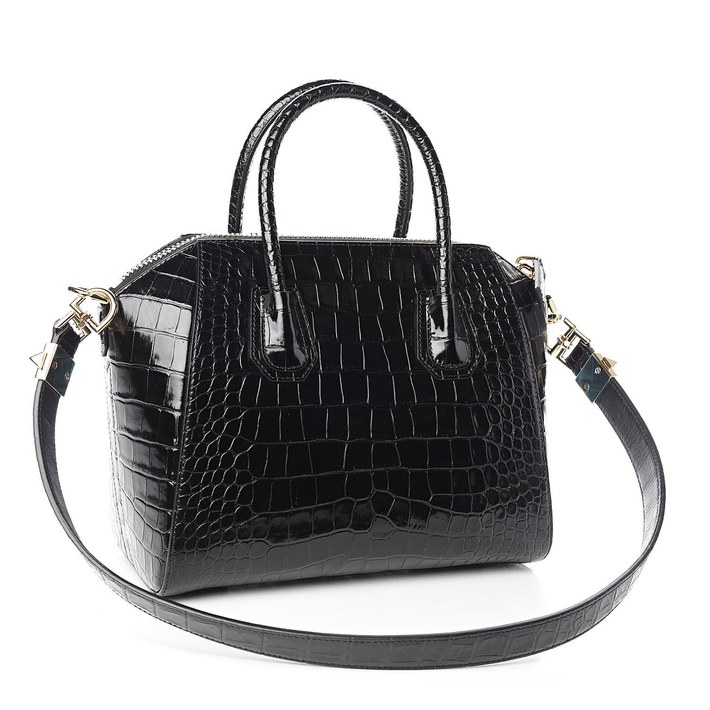 Calfskin Crocodile Embossed Small Antigona Black