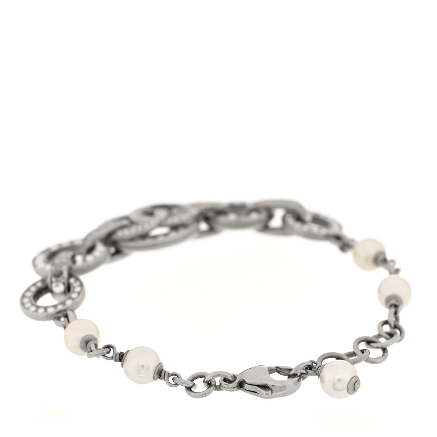 Crystal Pearl CC Bracelet Silver