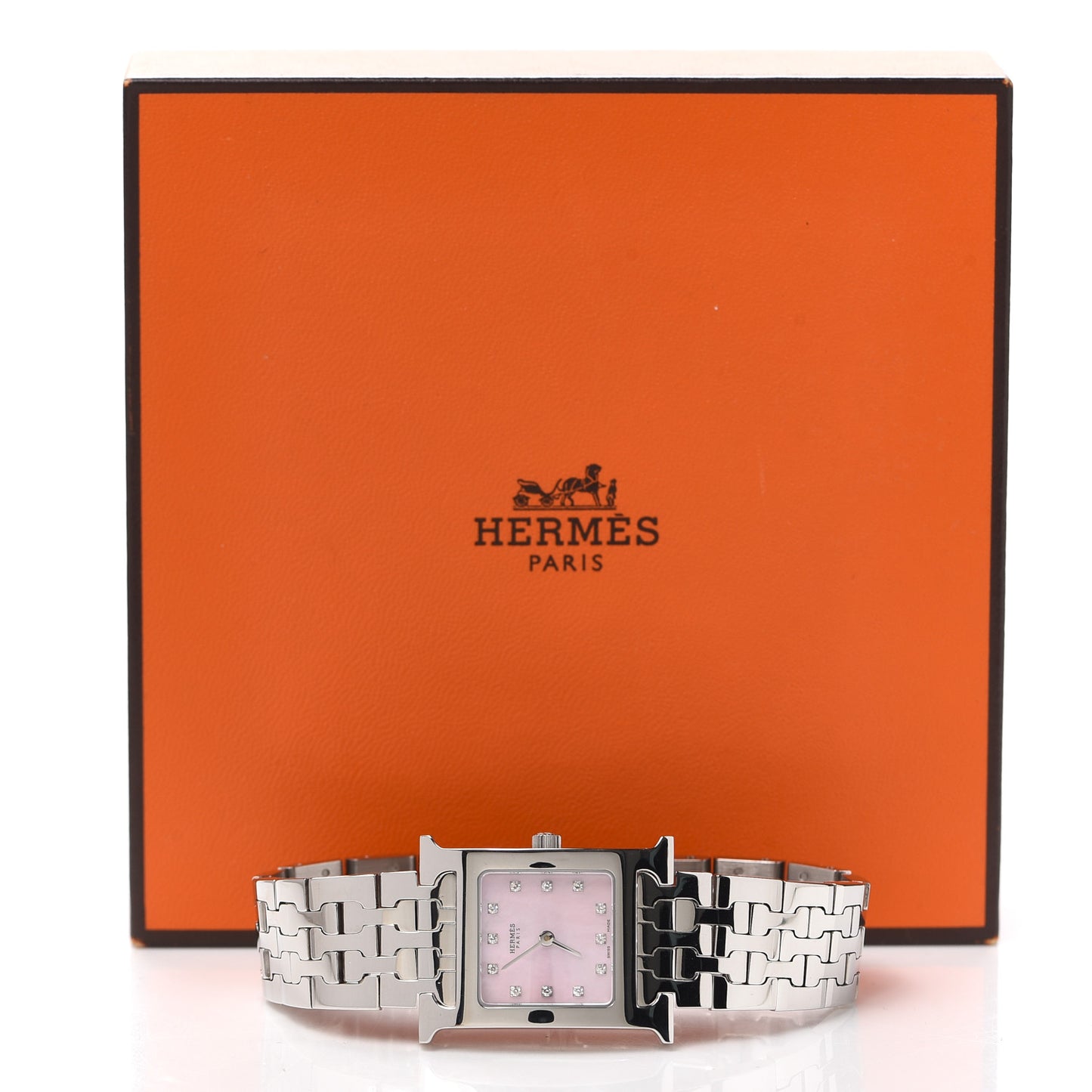Stainless Steel Diamond Pink Mother of Pearl 21mm Heure H Hour Quartz Watch