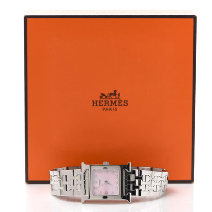 Hermes Stainless Steel Diamond Pink Mother of Pearl 21mm Heure H Hour Quartz Watch 6 of 6