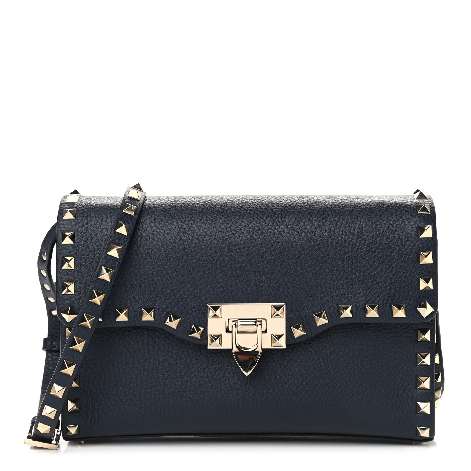 Valentino Garavani Pebbled Calfskin Medium Rockstud Flip Lock Crossbody Bag Black 1 of 9