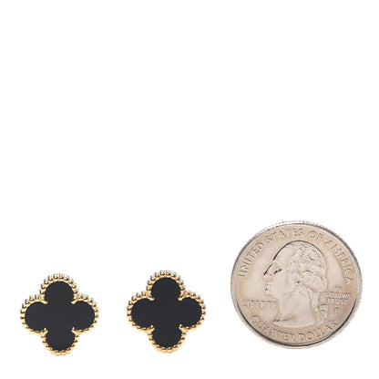 Van Cleef & Arpels 18K Yellow Gold Black Onyx Vintage Alhambra Earrings 2 of 5