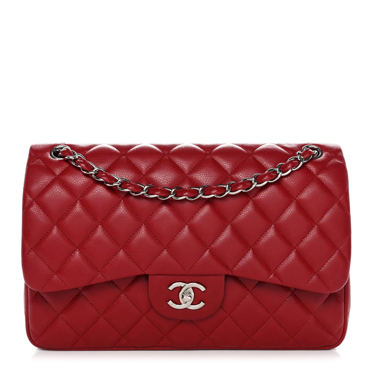 Caviar Quilted Jumbo Double Flap Dark Red