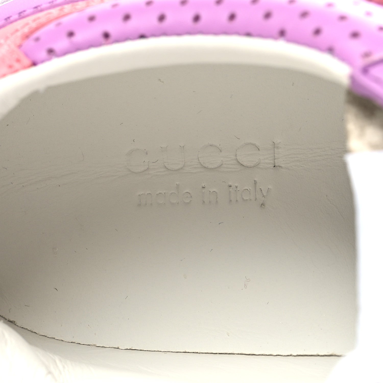 Gucci Calfskin GG Supreme Monogram Perforated Womens Platform 55mm Sneakers 39 Wild Cherry Beige Mystic White Bright Purple 7 of 9