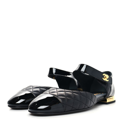 Chanel Patent Lambskin Quilted Cap Toe Ballerina Flats 39 Black 3 of 8