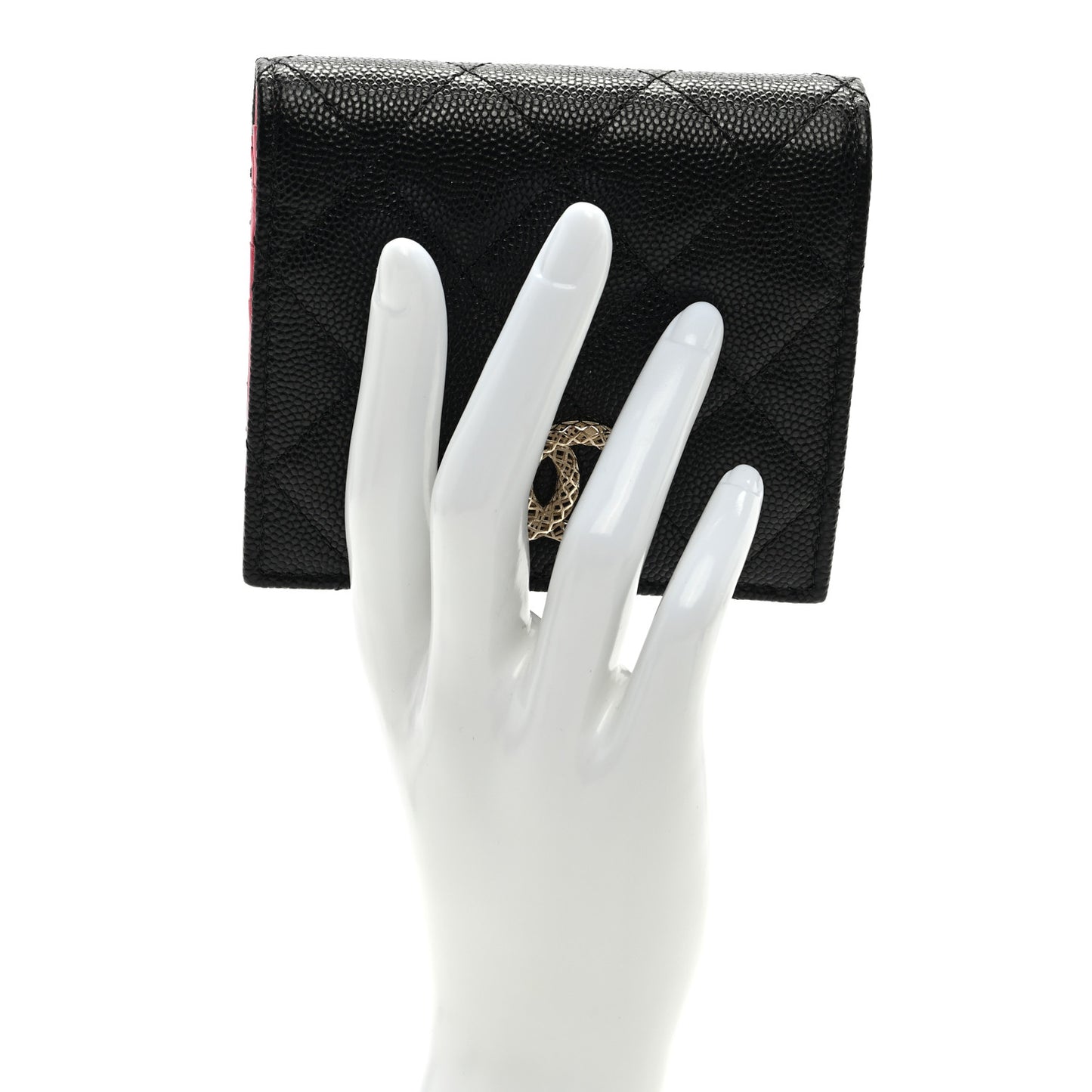 Caviar Metal Perforated Quilted Compact Bifold Wallet Black