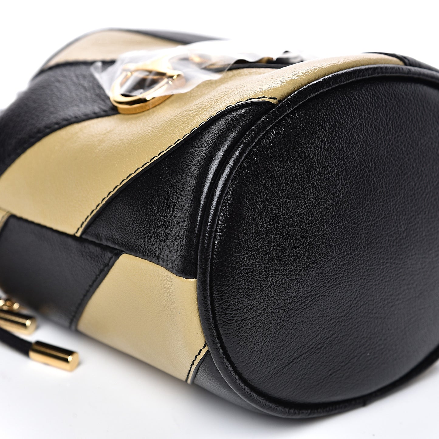 Calfskin Diagonal Striped Mini Zumi Bucket Bag Black Beige