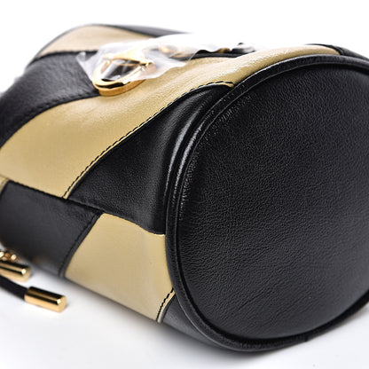 Gucci Calfskin Diagonal Striped Mini Zumi Bucket Bag Black Beige 6 of 8