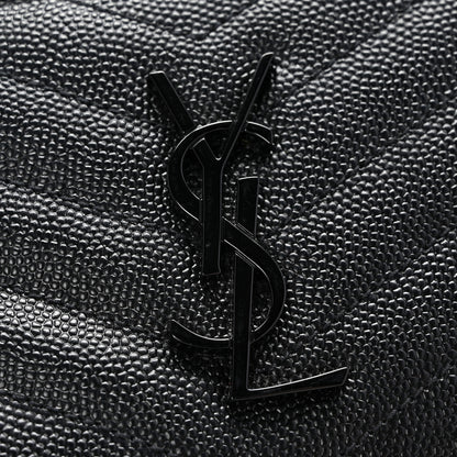 Saint Laurent Grain De Poudre Matelasse Chevron Monogram Monochrome Compact Zip Around Wallet Black 9 of 9