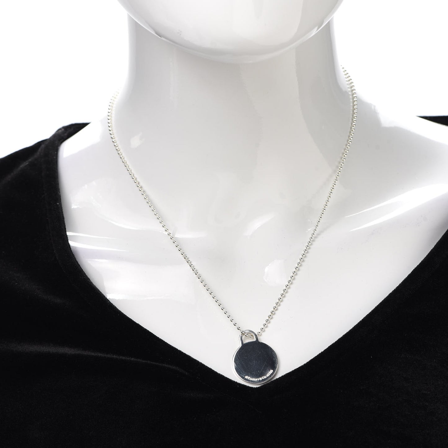 Sterling Silver Round Tag Bead Necklace