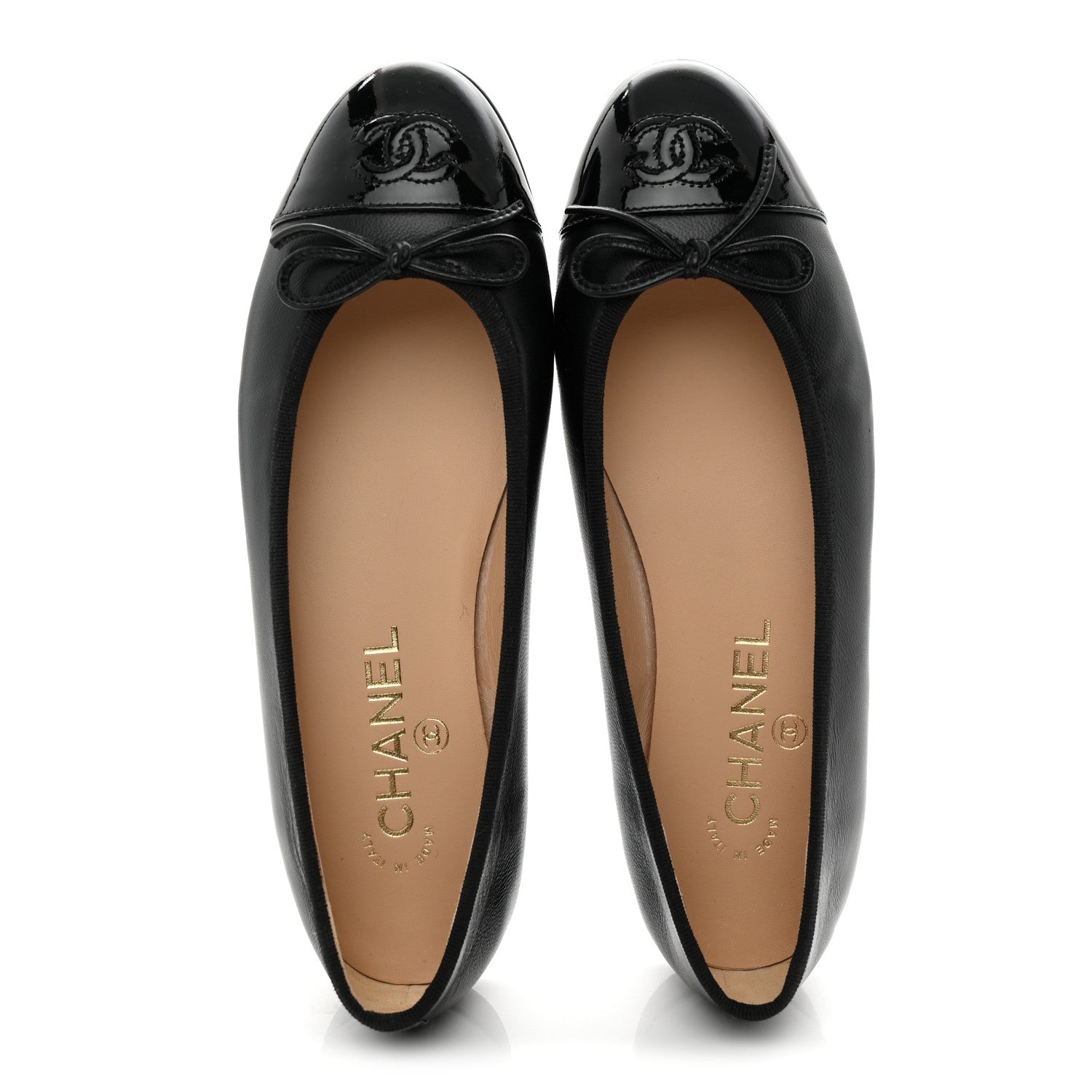 Chanel Lambskin Patent Cap Toe Ballerina Flats 37.5 Black 3 of 14