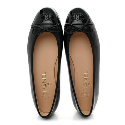 Chanel Lambskin Patent Cap Toe Ballerina Flats 37.5 Black 3 of 14