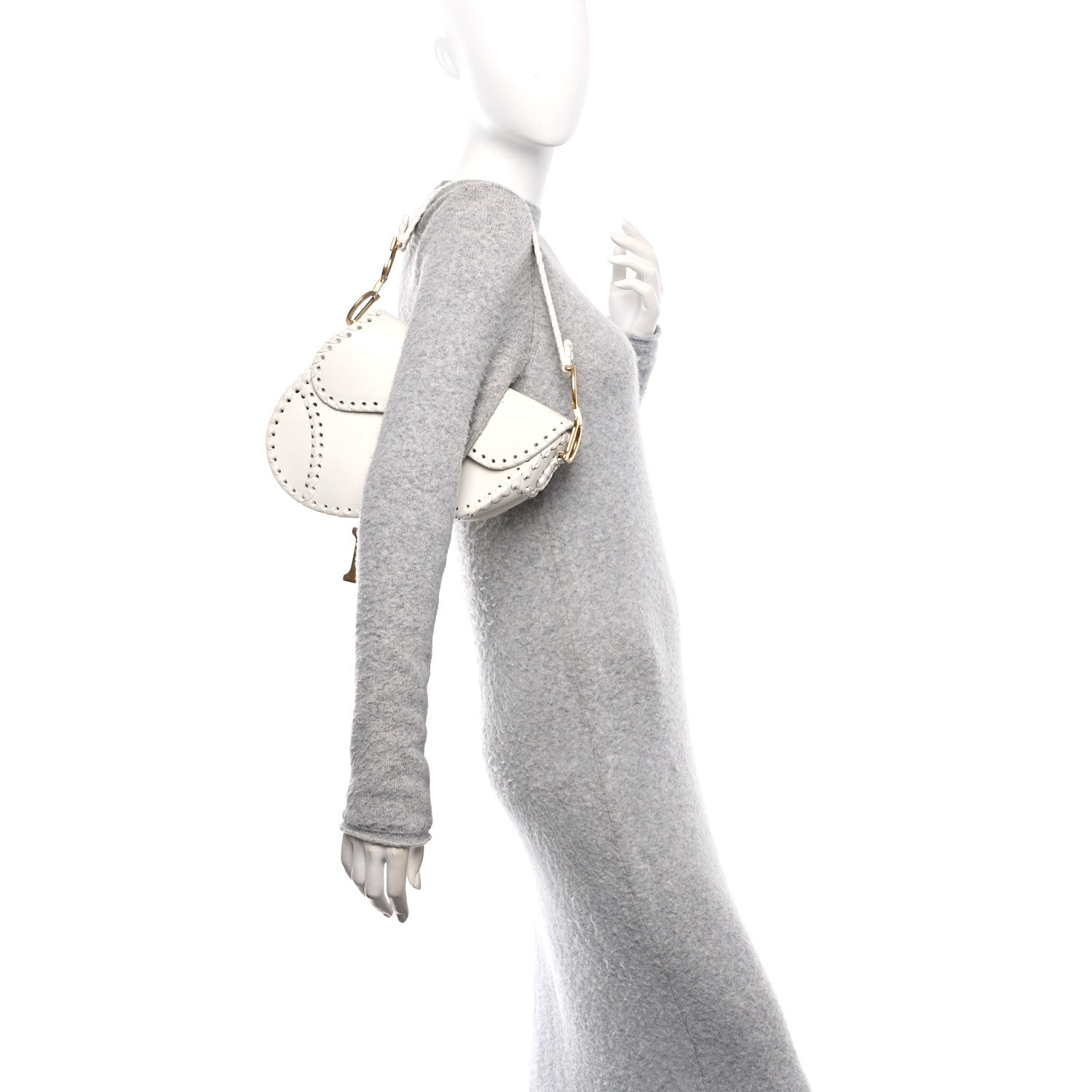 Christian Dior Calfskin Braided Saddle Bag White 2 of 11
