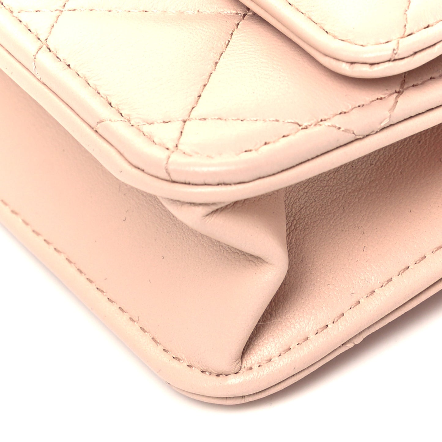 Lambskin Quilted CC Pearl Crush Wallet on Chain WOC Light Beige