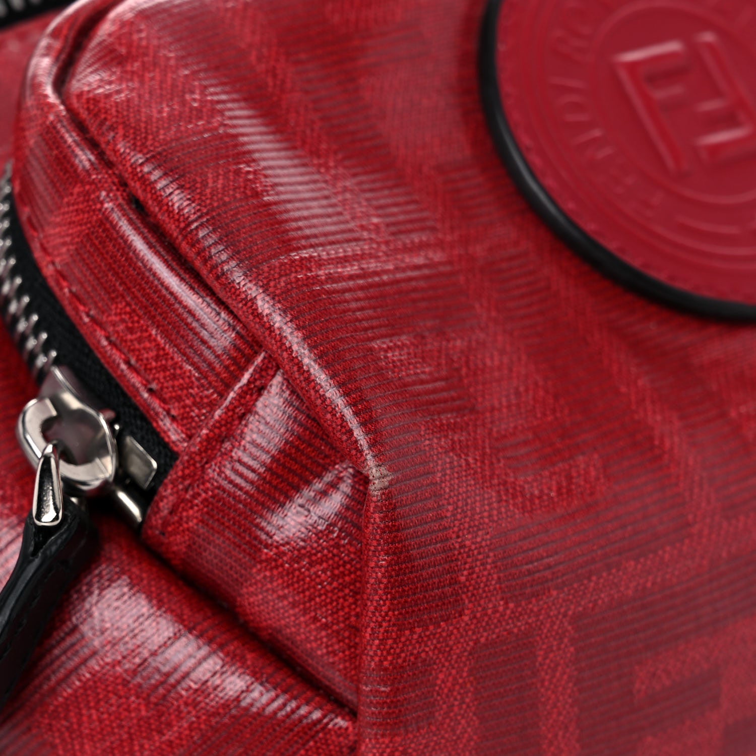 Fendi Glazed Fabric Vitello Century FF 1974 Stamp Patch Pocket Belt Bag Rosso 8 of 12